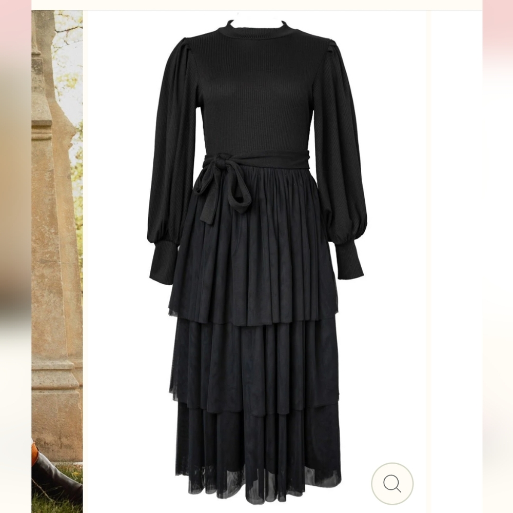 Ivy City Co Black Tiered Midi Dress